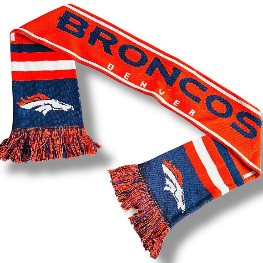 NFL Denver Broncos Logo Lisensed Knit Scarf Unisex Orange Blue Winter Football